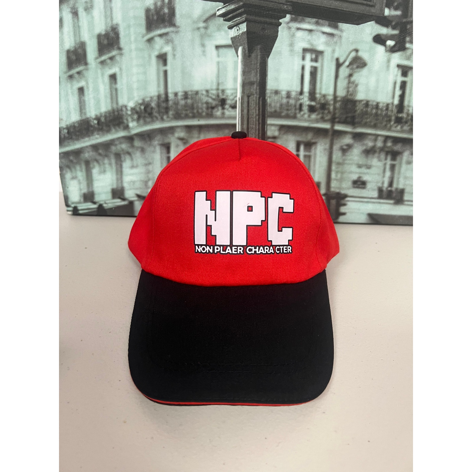TwoTone Npc Non Player Character Baseball Cap Red  Black Contrast Gamer Hat